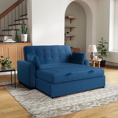 Serta Ainsley 72.6" Convertible Sleeper Sofa, Queen Size, Dreamcoil Comfort, Soft Velvet Fabric, Navy - color: Navy Blue, size: Queen Sofa