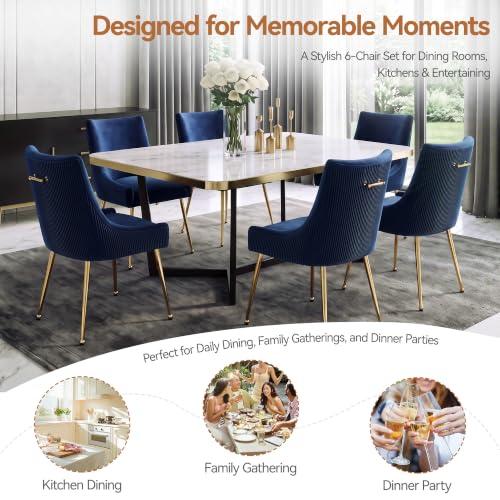 WUTUTUEE Velvet Dining Chairs Set of 2 Gold Legs,Upholstered Velvet Accent Chairs, Pleated Back Design & Gold Pull Handle, Mid Century Modern Chairs for Dining/Kitchen/Living Room,Blue - color: Blue, size: Set of 2