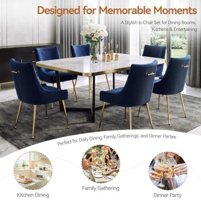 WUTUTUEE Velvet Dining Chairs Set of 2 Gold Legs,Upholstered Velvet Accent Chairs, Pleated Back Design & Gold Pull Handle, Mid Century Modern Chairs for Dining/Kitchen/Living Room,Blue - color: Blue, size: Set of 2