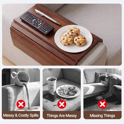 Bamboo Sofa Armrest Tray, Foldable Couch Arm Tray Side Table, 2 in 1 Anti-Falling Armrest Tables Cup Holder for Snacks, Drinks, Beers, Phone, Control, Flexible and Portable, Anti-Slip, (Brown) - color: Brown