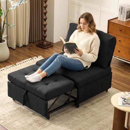 VINGLI Convertible Sofa Bed Tufted Teddy Fleece Sleeper Chair Bed Couch Armless Living Room Chairs with Adjustable Backrest Pull Out Couch Bed for Small Spaces - color: Black