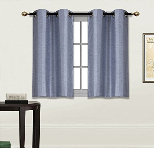 Elegant Home 2 Panels Tiers Grommets Small Window Treatment Curtain Faux Silk Insulated Blackout Drape Short Panel 28" W X 36" L Each for Kitchen Bathroom or Any Small Window # D24 (Slate Blue) - color: Slate Blue
