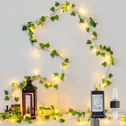 Vine with Fairy Lights, 23 FT 73 LED Ivy Leaf Lights Indoor Plug in, Fake Vine String Lights for Bedroom, Dorm, Wall, Party, Garden, Birthday, Wedding, Room Decor, Warm White - color: IVY, size: 73LED - Plug in