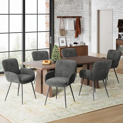VKNOW Modern Upholstered Dining Chairs Set of 2 with Armrest, Dark Grey | Armed Dining Room Chairs with Metal Legs, Kitchen Chairs for Restaurant Kitchen Living Room - color: Dark Grey, size: Set of 2