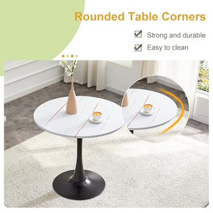 31.5" Round Dining Table, Mid-Century Modern Tulip Table with Thickened Tabletop & Metal Pedestal, Circle Bistro Table for Kitchen, Small Places, Apartments, Cafe - color: White, size: 31.5" dining table
