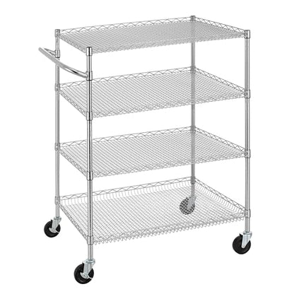 Finnhomy 4 Tier Heavy Duty Commercial Grade Rolling Cart with Handle Bar, Metal Wire Utility Cart with Wheels, Service Trolley on Wheels, Shelf Size 24" D x 36" W, NSF, Chrome - size: 36"L x 24"W x 46.7"H-4 Tier, style: Chrome Cart