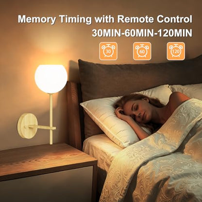 Wood Grain Battery Operated Wall Sconces Set of 2, Rechargeable Wireless Wall Lights with Milky White Frosted Glass, 12 RGB and 3CCT Dimmable Wall Lamps with Remote for Bedroom Living Room Hallway - color: Wood Grain