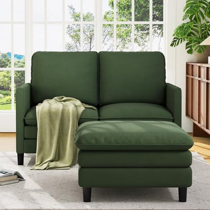 Welzona 3-Layers Cloud L Shaped Couch, 51" Teddy Sofa and Loveseat Set | Comfy Teddy Fabric, Washable Covers, Tool-Free Setup, All-wood Cloud Couches for Living Room, Bedroom, Small Spaces, Green - color: Green, size: cloud loveseat & ottoman