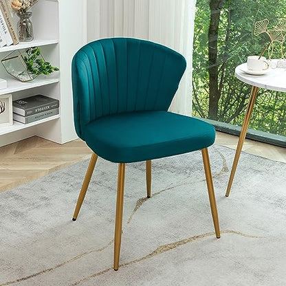 GDFStudio 30.71" Modern Velvet Accent Chair, Comfy Lounge Chair, Upholstered Side Chair with Channel Tufted Back, Gold Metal Legs, Armless Reading Chair for Living Room Bedroom Small Spaces, Teal Blue - color: Teal Blue + Polyester