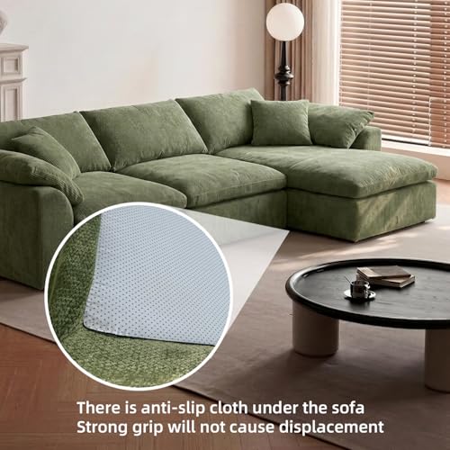 Cloud Couch Sectional for Living Room, Modular L Shaped Boneless Sofa with Chaise, Compressed No Assembly Couch, Deep Seat Chenille Upholstered Convertible Sofa Bed(OliveGreen) - color: Olivegreen