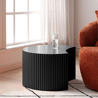 Nesting Coffee Table Set of 2, Modern Round Coffee Table End Table Set for Living Room, Wood Circle Drum Side Table,Black - color: Black