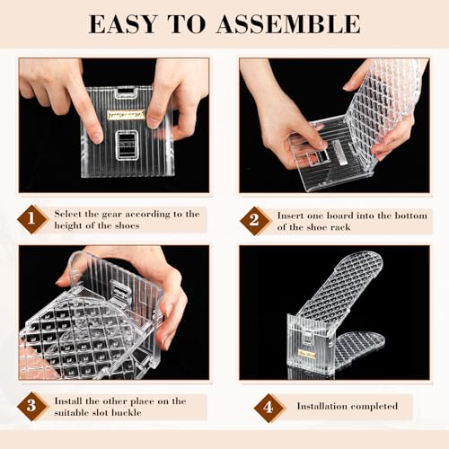 Briwooody 40 Pack Clear Shoe Slot Organizer, 2-Level Adjustable Shoe Stacker for Closet Organization, Plastic Shoes Space Saver Rack Holder for Sneakers, Heels, Flats and Slippers