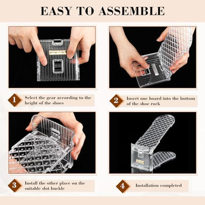 Briwooody 40 Pack Clear Shoe Slot Organizer, 2-Level Adjustable Shoe Stacker for Closet Organization, Plastic Shoes Space Saver Rack Holder for Sneakers, Heels, Flats and Slippers