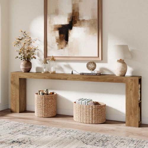 94.5-Inch Extra Long Console Table, Narrow Sofa Behind Couch Table | Farmhouse Wood Entryway Table with USB Outlet & Storage, Sofa Table with Charging Station for Hallway Foyer Living Room, Oak - color: Natural Oak