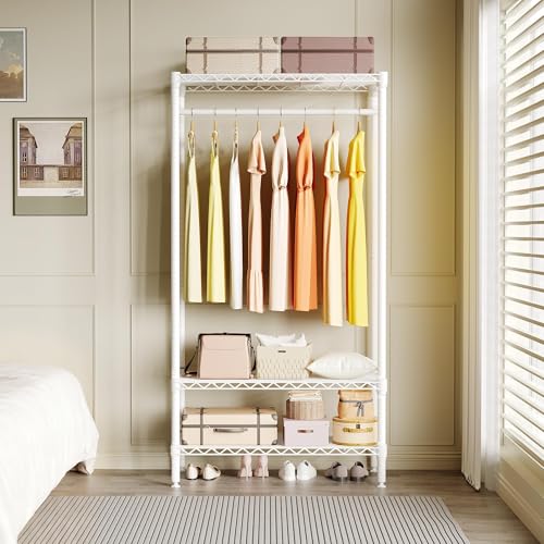 Heavy Duty Clothes Rack with Shelves Freestanding Garment Rack for Storage | 660 lb Capacity 35.4 x 17.7 x 68.9 inch with 3 Tier Adjustable Shelves for Bedrooms Apartments Dorms and Laundry Rooms - color: White(17.7"×35.43"×69"))