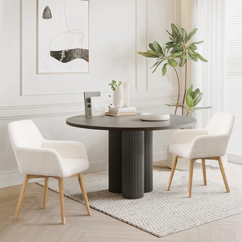 Mid Century Modern Dining Chairs Set of 2 & 4 & 6 Comfy Accent Chair Upholstered Kitchen Dining Living Room Chairs for Bedrooms Waiting Room Home Arm Desk Chair No Wheels (Wool White, 2) - color: Wool White