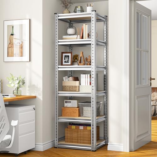 REIBII Storage Shelves for Pantry, Kitchen, 6 Tier Silver Garage Shelving | 16" W x 16" D x 72.2" H, Narrow Shelves Units, Holds 2256 Lbs, Rust Resistant, Adjustable Shelf Heights, Tool‑Free Assembly - color: Silver, size: 16"W x 16"D x 72.2"H