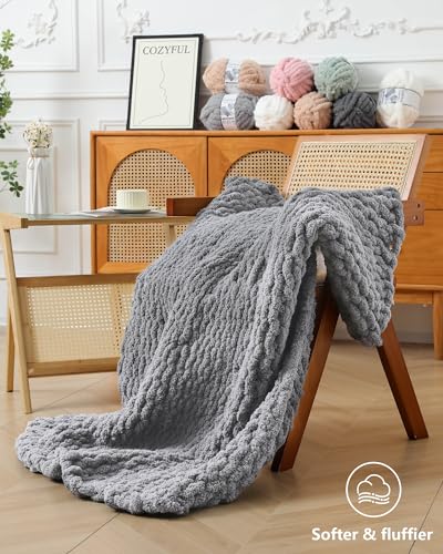 Cozyful Chunky Yarn for Hand Knitting, #9 Thick Jumbo Big Chunky Yarn for Crocheting, Super Chunky Knit Blanket Yarns, Large Chunky Chenille Yarns, 8 Pack (30 yds 8 oz Each Skein), Light Grey - color: Light Grey