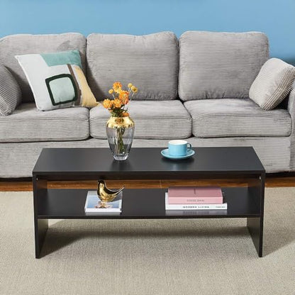 Panana 2-Tier Coffee Table Simple Couch Sofa Side End Table Tea Accent Table for Living Room Office, 39.4" x 15.7" x 15.7" (Black) - color: Black