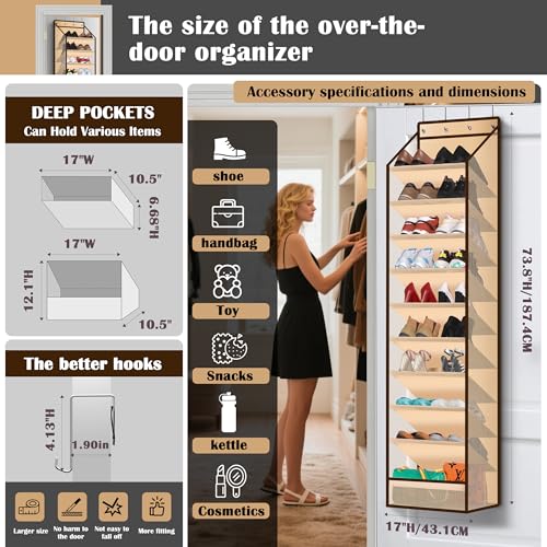 10 - Pocket Over - the - Door Hanging Shoe Organizers & Rack, Made of Sturdy 600D Oxford + Non - Woven Fabric, Space - Saving Storage for Shoes, Boots & More (Cream-colored) - color: Cream-colored