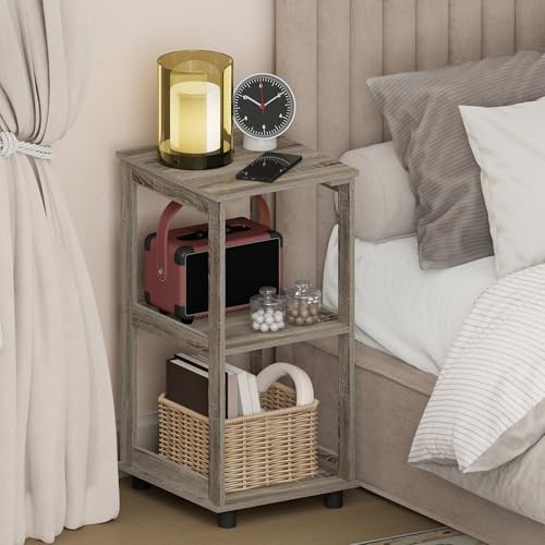 Furinno Romain Nightstand, 2-Tier Tall Night Stand with Shelf, Open Frame Bedside Table, End Table, Side Table, Easy Assembly, for Bedroom, Closet, Dorm, French Oak - color: French Oak
