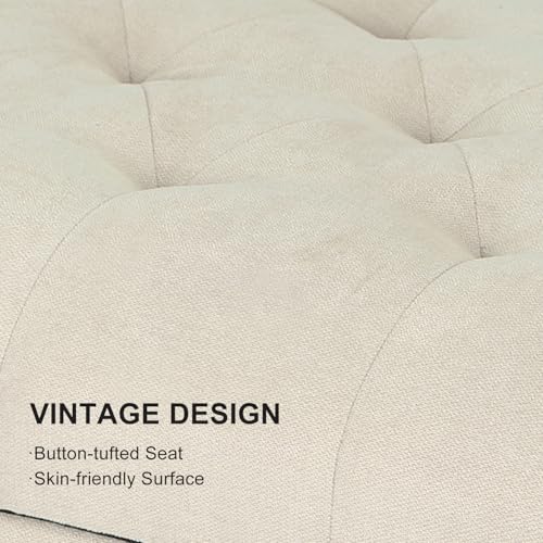 Ottoman with Storage,24" Fabric Ottoman Foot Rest with Hinged Lid Small Rectangle Upholstered Tufted Foot Stools Ottomans for Bedroom Living Room Entryway,Beige - color: Premium Beige
