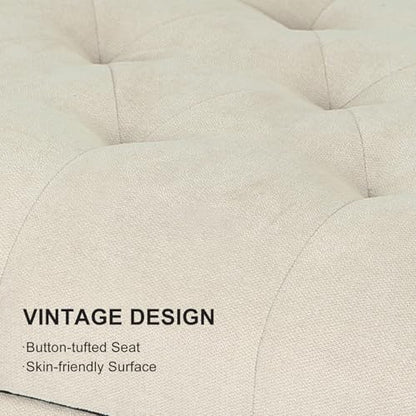 Ottoman with Storage,24" Fabric Ottoman Foot Rest with Hinged Lid Small Rectangle Upholstered Tufted Foot Stools Ottomans for Bedroom Living Room Entryway,Beige - color: Premium Beige