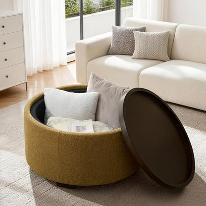 Zihanhome 30 Inch Round Storage Ottoman, Ottoman Coffee Table with Lift Off Lid, Boucle Modern Ottomans with Storage for Living Room, Bedroom, Apartments (Yellow) - color: Yellow