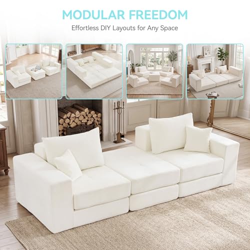 79" Boneless Cloud Loveseat Sofa, Modular Sectional Love Seat with Ottoman, Modern L-Shaped Tufted Convertible Sleeper Sofa Bed for Living Room & Small Spaces, No Assembly Required, Beige - color: Beige, size: 79.5" Tufted Boneless Loveseat