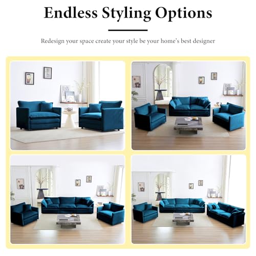 76.7” Oversized Blue Loveseat Sofa, 2 Seater Large Sectional Couches for Living Room, Chenille Fabric Modular Sectional Sofa with 1 Ottoman, Deep Seat Home Sofas Set, Love Seat Couches - color: Blue, size: 2 Seater + 1 Ottoman