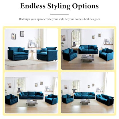76.7” Oversized Blue Loveseat Sofa, 2 Seater Large Sectional Couches for Living Room, Chenille Fabric Modular Sectional Sofa with 1 Ottoman, Deep Seat Home Sofas Set, Love Seat Couches - color: Blue, size: 2 Seater + 1 Ottoman