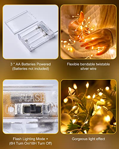 Minetom Fairy Lights Battery Operated, Twinkle String Waterproof Silver Wire 5 Feet 60 Led Firecracker Starry for DIY Wreath Home Wedding Party Bedroom Mason Jar Holiday Christmas, Warm White - color: Warm White
