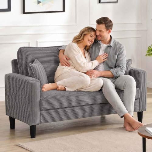 48 "Loveseat Couches,Small Love Seat Sofa with Pillows for Small Spaces,Comfy Corduroy Sofas w/ Wood Frame,Tool-Free Setup Compact Futon Couch for Apartment,Dorm,Office,Settee (Dark Gray, 2-Seater) - color: Dark Gray, size: 2-Seater