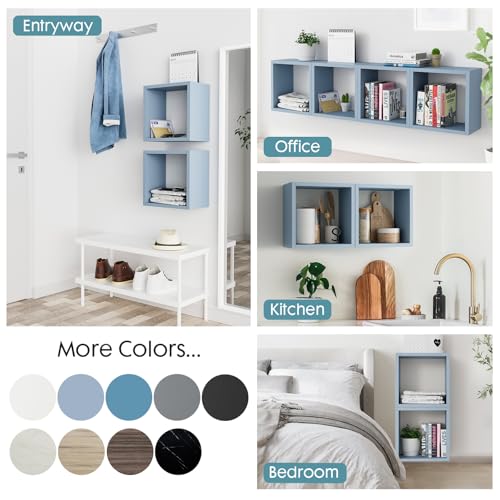 Cube Floating Shelves Set2, Display Shelves Wall Mount 7.75" D x 12.5" W x 12.5" H, (Greylish Blue, Square 2 Cubes) - color: Greylish Blue, size: Square-Set2