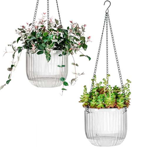 Josteve 6.5 Inch 2 Pcs Self Watering Hanging Planter Indoor Plant Pots Drainage Holes, Outdoor Hanging Planters Flower Pot Basket, Visible Water Level, Plant Hanger Home Decor, Gardening - color: White, size: 2*6.5 inch