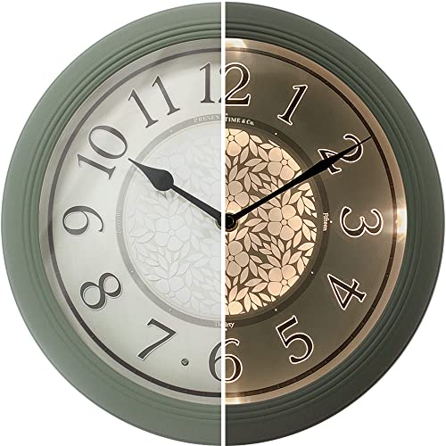 12.6" Illuminated Farmhouse Wall Clock | Silent Battery-Operated Night Light Wall Clock, Smart LED Sensor, Living Room, Kitchen, Bath, Sage Green - color: Sage Green, size: 12.6"