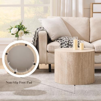 Ya-Home Modern Round Coffee Tables Nesting Table, Wood Set of 2 End Table Side Table for Living Room Balcony Office, No Assembly Required - color: Travertine