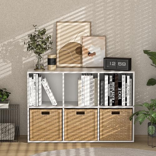 Wooden 6 Cube Storage Organizer with Closed Back Panel,White Cube Shelf Cubby Storage Organizers with Compartments for Living(White, 6 Cube-13in) - color: White, size: 6 Cube-13in