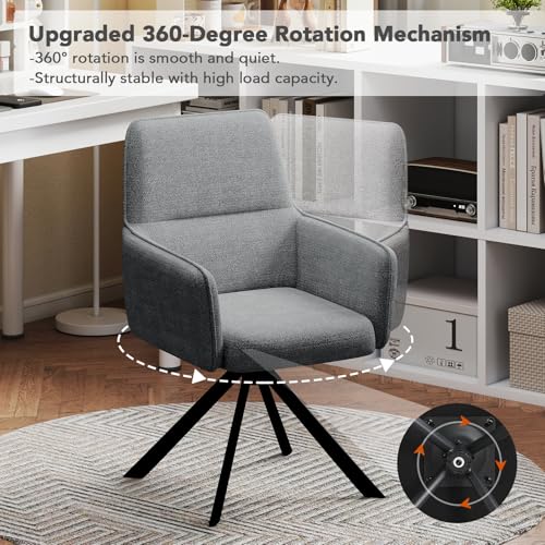 Swivel Dining Chairs Set of 2, Upholstered Dining Room Chairs with Thicken Cushion, 360°Swivel Dining Chairs with Armrests Modern Kitchen Chairs for Lounge, Chenille, Darkgrey - color: Darkgrey, size: Set of 2