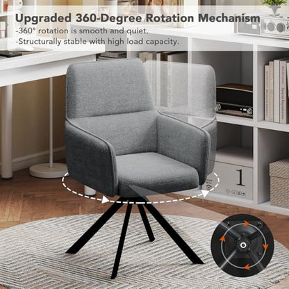 Swivel Dining Chairs Set of 2, Upholstered Dining Room Chairs with Thicken Cushion, 360°Swivel Dining Chairs with Armrests Modern Kitchen Chairs for Lounge, Chenille, Darkgrey - color: Darkgrey, size: Set of 2