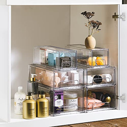 Sorbus Small Wide Clear Storage Drawers (4 Pack) – Stackable Pull-Out Storage Bins for Fridge, Pantry, and Cabinet Organization – Acrylic Drawer Organizers - size: 4 Pack