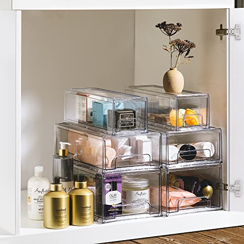 Sorbus Small Wide Clear Storage Drawers (4 Pack) – Stackable Pull-Out Storage Bins for Fridge, Pantry, and Cabinet Organization – Acrylic Drawer Organizers - size: 4 Pack