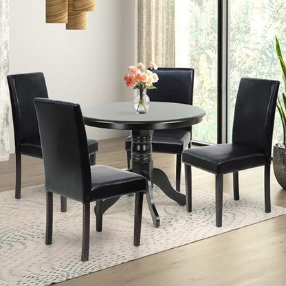 Round Solid Wood Dining Table 38.5'' D with Pedestal Base, Kitchen Round Table for 2 and 4 Persons, Restaurant Table, Espresso Color - color: Espresso