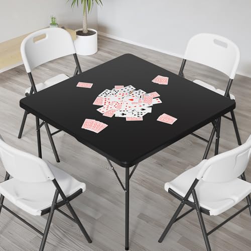 VINGLI 42" Fold in Half Square Table, Bi-Folding Commercial Portable Plastic Dining Table for Kitchen Outdoor Party Wedding Event, Black - color: Black, size: 42 inches