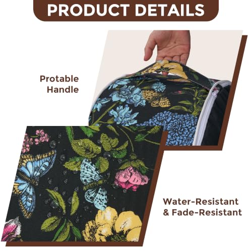 FUNHOME Inflatable Stool Ottoman Footrest with Handle D20 xH9 | Indoor Outdoor Footrest Seat, Water-Repellent, Footstool Pouf for Home Patio Garden and Camping Use - color: Black Flower Butterfly