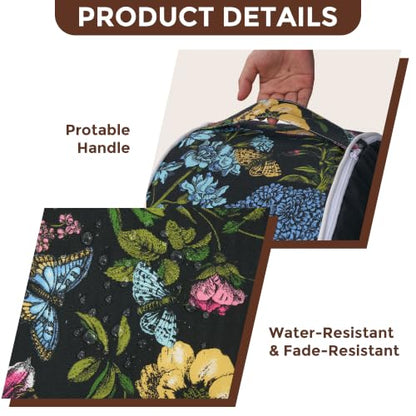 FUNHOME Inflatable Stool Ottoman Footrest with Handle D20 xH9 | Indoor Outdoor Footrest Seat, Water-Repellent, Footstool Pouf for Home Patio Garden and Camping Use - color: Black Flower Butterfly