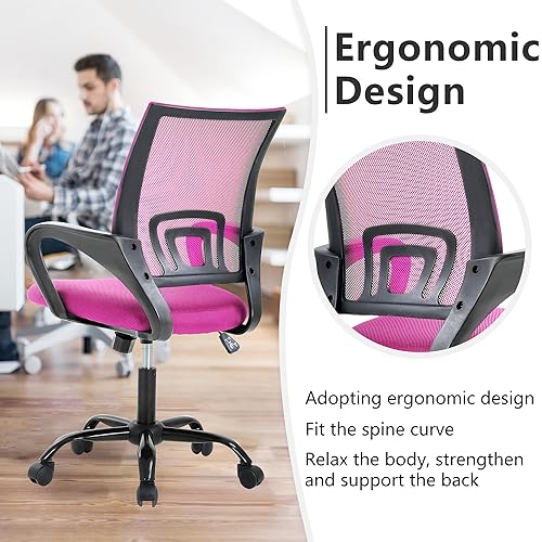 PayLessHere Office Computer Chair Ergonomic Cheap Desk Chair Adjustable Comfortable Mid Back Task Rolling Swivel with Lumbar Support for Home Office (Pack of 1, Pink) - color: Pink, style: pack of 1