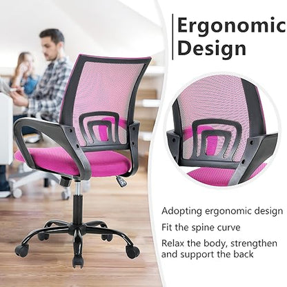 PayLessHere Office Computer Chair Ergonomic Cheap Desk Chair Adjustable Comfortable Mid Back Task Rolling Swivel with Lumbar Support for Home Office (Pack of 1, Pink) - color: Pink, style: pack of 1