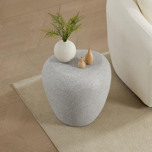 19.29" End Table Travertine Side Table with Grainy Matte Rocks Pattern, Modern Circle Faux Stone Fiberglass Small Coffee Sofa Table, No Need Assembly (Beige) - color: B-19.29" Rock Grey
