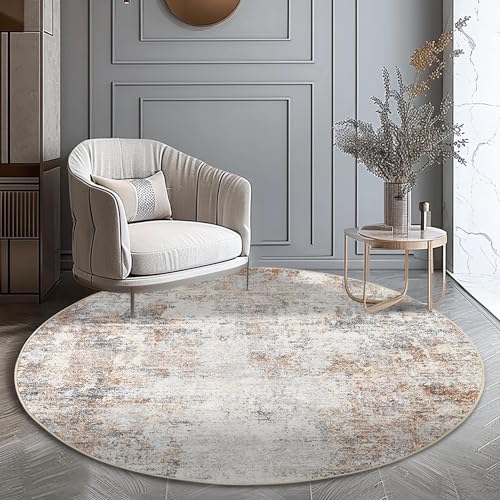 jinchan 4ft Round Rug Modern Abstract Washable Non-Slip Area Rug - color: Distressed Taupe, size: 4' (Round)